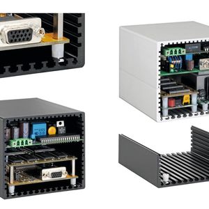 Bild 3:  Halbschalen mit integrierten T-Nuten ermöglichen die Aufnahme elektronischer Komponenten via Gewindestreifen und Abstandsbolzen.(Bild:  © Fischer Elektronik)