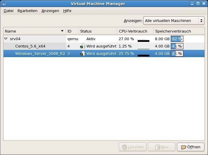 Die Liste der vorhandenen virtuellen Systeme im Virtual Machine Manager, Screeshot: Götz Güttich (Archiv: Vogel Business Media)