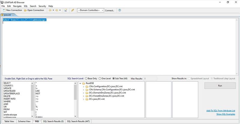LDAPSoft AD Browser ermöglicht auch SQL-Abfragen für das Abfragen von Daten aus Active Directory. (Bild: Joos / LDAPSoft)