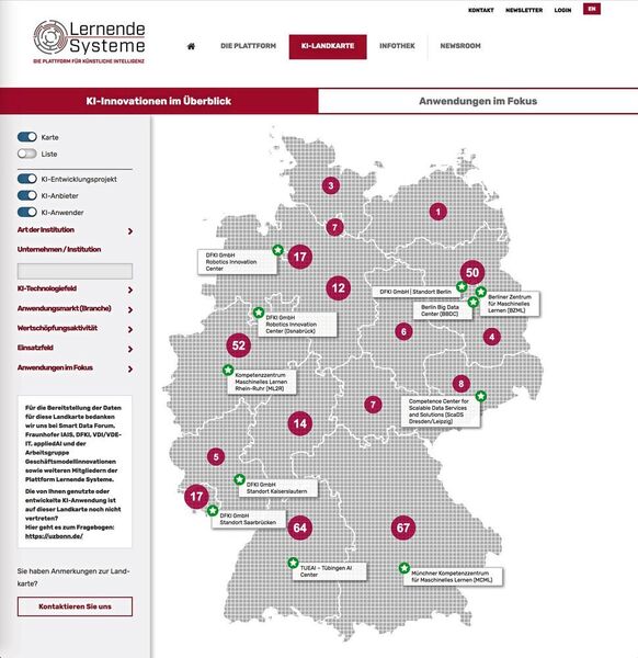 KI-Landkarte: Plattform zeigt Innovationen in Deutschland. (Lernende Systeme – Die Plattform für Künstliche Intelligenz)