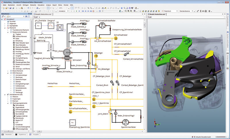Abb. 2: Simulation-X-Screenshot des Gesamtmodells Heckklappenschloss. (Bild: ITI)