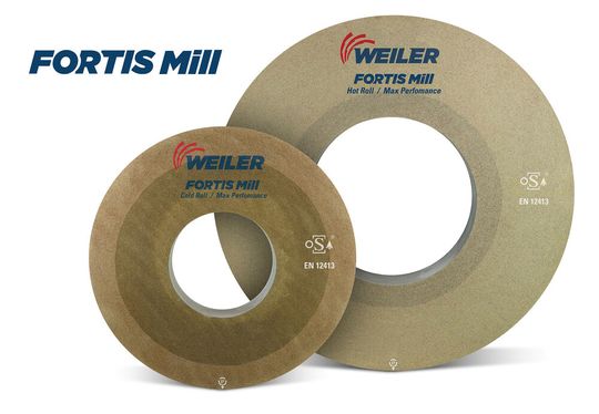 Fortis mill grinding wheels from weiler abrasives are designed for hot and cold rolling mills, combining advanced ceramic grain technology with longer service life to reduce downtime and increase productivity.(Source:  Weiler Abrasives)