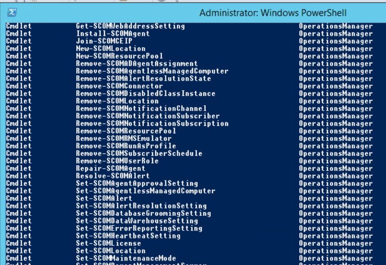 Abbildung 10: SCOM lässt sich auch über die PowerShell verwalten. Dazu wird die Operations Manager Shell auf dem Server gestartet. Alle Befehle der SCOM-Konsole sind über 