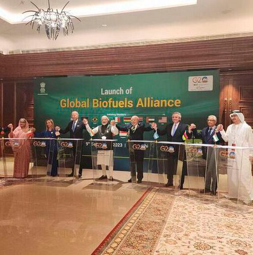 The launch of the Global Biofuels Alliance at the G20 Summit.(Source:  Press Information Bureau, Government of India)