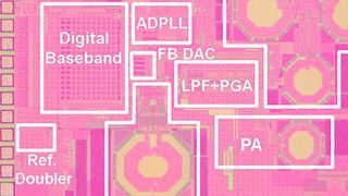 Der neue BLE-Transceiver hat den bisher niedrigsten Stromverbrauch. Er verbraucht gerade mal 2.9 mW bei Senden und 2,3 mW beim Empfang. Aktuelle vergleichbare Bluetooth-Transceiver benötigen dagegen mehr als das Doppelte. (Tokyo Institute of Technology)