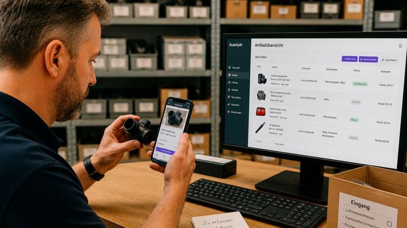 ScanlyAI von SFP-IT ist primär für eine schnelle Produkterkennung für den Verkauf von Artikeln auf Marktplätzen wie Ebay oder Kleinanzeigen.de bestimmt. Firmen können den Service aber auch zur schnellen Inventarisierung von Produkten nutzen. (Bild:  SFP-IT)