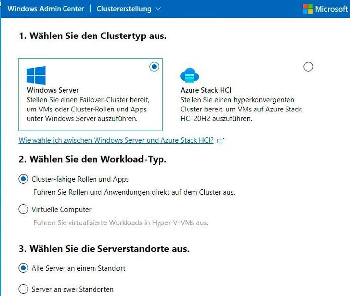 Erstellen eines Clusters im Windows Admin Center. (Microsoft / Joos)