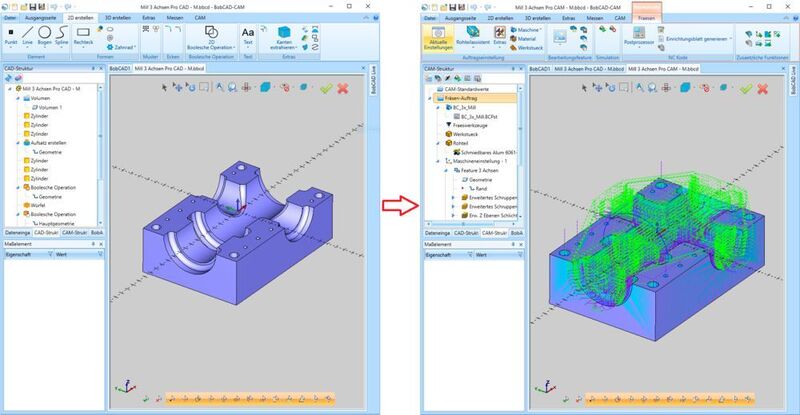 Bei Bedarf kann Bob-CAD-Free-CAD zu günstigen Konditionen um verschiedene CAM-Module zu einem vollwertigen und maßgeschneiderten CAD/CAM-System erweitert werden. (Data-CAD)