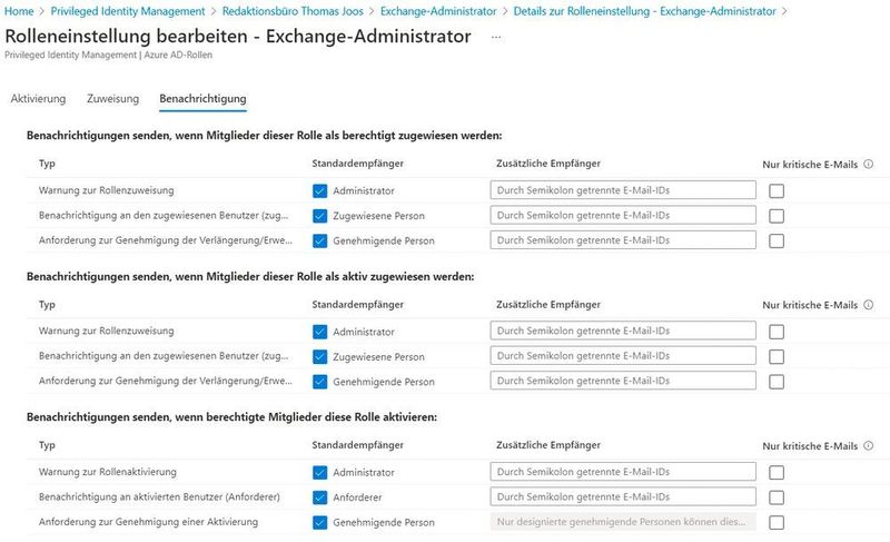 Nachrichten und E-Mails für Azure AD Privileged Identity Management steuern. (Joos)