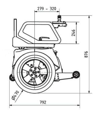 (Bild 3: Ein Rolli ohne Vorderräder sinkt nicht nur nicht so leicht in Schnee, Sand oder Erde ein, sondern ist auch deutlich kompakter als konventionelle Rollstühle, was die kompakte Tubus-Sitzdämpfung unterstreicht. Bild: ACE Stoßdämpfer GmbH)