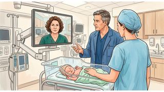 Der Tele-Neugeborenen-Notarztdienst ist Teil der „Virtuellen Kinderklinik“ Bayerns. (Bild: Gemini / KI-generiert)