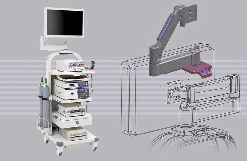 Klinik-Workstation: Die Positionierung des Bildschirmes muss mühelos mit einer Hand möglich sein, wobei der 10 kg schwere Monitor gegen sein eigenes Gewicht ausbalanciert sein soll. (Bild: Southco)