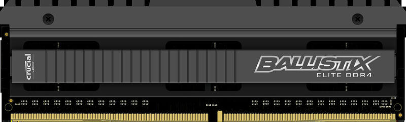Das erste Ballistix-Elite-DDR4-Modul von Crucial. Die abgeschrägte Kontaktleiste soll das Einsetzen des Moduls in den Sockel erleichtern. (Bild: Crucial)