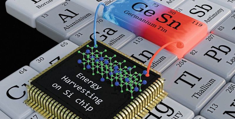 Energy Harvesting on Chip: Elements of the IV. main group such as the GeSn alloy offer the possibility to realize energy harvesting on a silicon chip due to the wide choice of elements and alloys.(Image: © ACS Applied Energy Materials 2024, 7, 13  / / CC BY-SA )