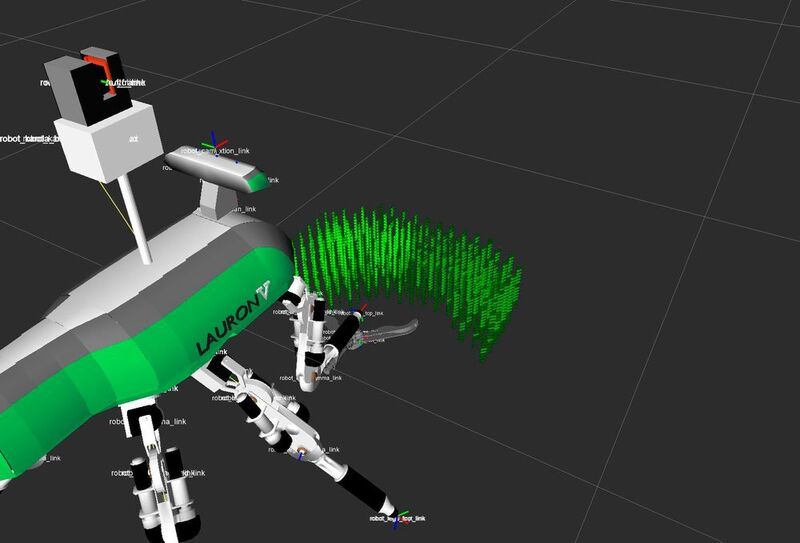 Der Laufroboter LauropeE vom FZI Forschungszentrum Informatik am Karlsruher Institut für Technologie (KIT) soll einmal auf dem Mars laufen und greifen können. (FZI)