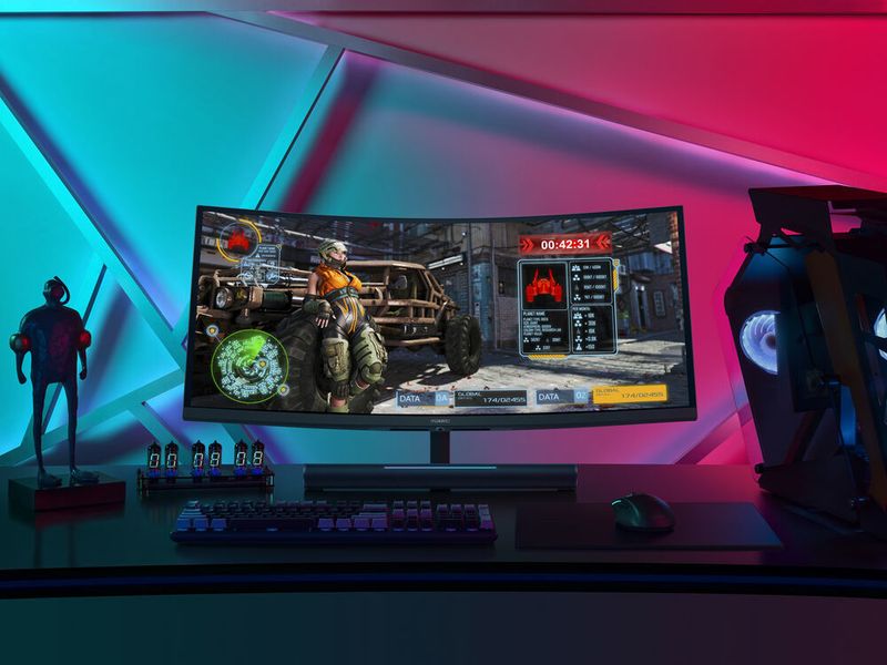 Für Gamer ist der 34-Zöller Mateview GT mit gekrümmten 21:9-Panel bestimmt. Im Fuß des Monitors ist eine Soundbar untergebracht.  (Huawei)
