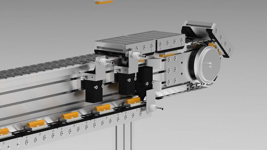 Das Palettenumlaufsystem leichte Ausführung UMSL für Fördern auf kleinem Raum.(Bild:  Minitec)