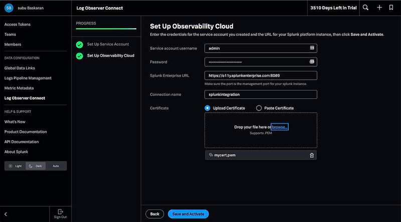 Log Observer Connect im Setup: Mit diesem Tool können Nutzer ihre Daten ebenso wie deren Verwaltung in der Splunk Platform zentralisieren.