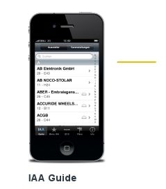 Unter IAA-Guide findet sich ein Aussteller- & Veranstaltungsverzeichnis mit Hallen- und Standnummern sowie die Lokalisierung auf dem Messeplan und eine Such- und Notizfunktion. (Archiv: Vogel Business Media)