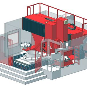 Bild 2: Portal-Bearbeitungszentrum zum Fräsen, Schleifen und Laserhärten mit verfahrbarem Portal und einem X-Verfahrenweg bis 20000 mm.