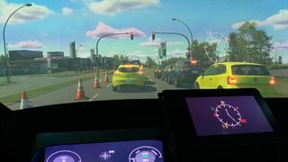 Die Cockpit-Perspektive während einer Testfahrt im Simulator. (Bild: Uccello et al., IEEE OJITS 2026)