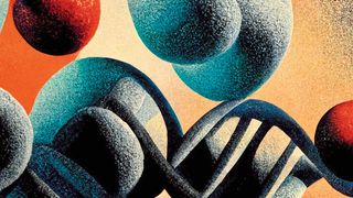 Illustration von Nanopartikeln, die aus einem Goldkern und einer Hülle aus Platin bestehen. Sie wirken als Signalverstärker, um mit CRISPR/Cas Enzymen Nukleinsäuren zu ermitteln. (Bild: Midjourney)