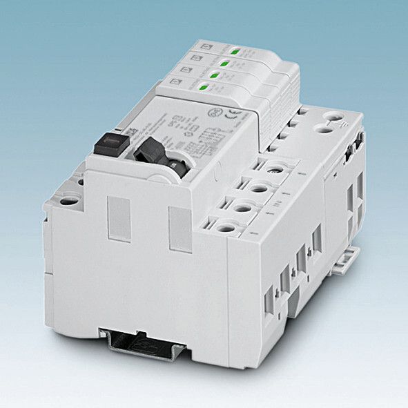 Bild 3: Dieser Baustein ist eine vorverdrahtete Kombination aus Fehlerstrom-Schutzschalter und Überspannungs-Schutzeinrichtung. (Bild: Phoenix Contact)