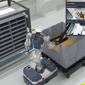 Im virtuellen Zwilling auf der 3DEXPERIENCE Plattform von  Dassault Systèmes werden Machbarkeit, Durchlaufzeiten, Ergonomie und Sicherheit des  Robotereinsatzes getestet. Im Bild eine simulierte Darstellung.(Bild:  Audi AG)