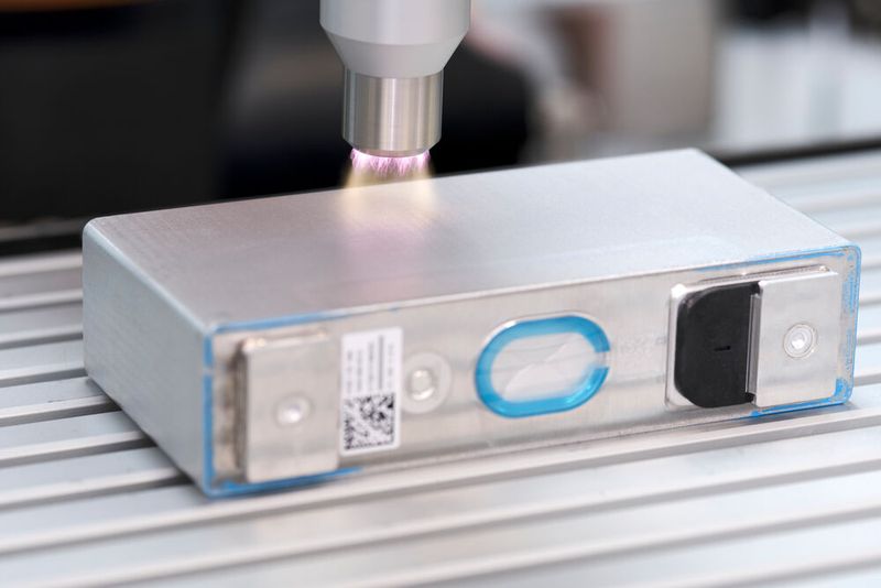 Through pressurized air and electricity, the surfaces of the batteries are reliably cleaned of ultra-thin layers of dust as well as residual traces from the production process, such as oils or fats, so that the protective varnish can be applied seamlessly and a long-lasting adhesion is achieved. (Image:Plasmatreat)