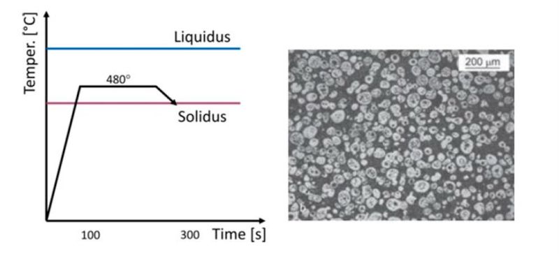 Fig. 1 MAXImolding® works in the semisolid temperature range between 480 and 580°C for the AZ91 alloy. The microstructure of the alloy has spherical, non-dendritic features with 50% solids (Dr. Frank Czerwinski). This avoids the formation of defects. 