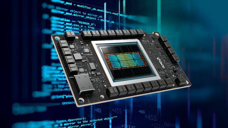 Leistungsfähige Hardware für KI-Anwendungen wie die aktuellen GPUs der Instinct-MI350-Serie hat AMD bereits im Portfolio, es fehlt aber noch am passenden Software-Ökosystem. Hier will der Hersteller aber zum großen Rivalen Nvidia aufschließen. (Bild:  AMD)