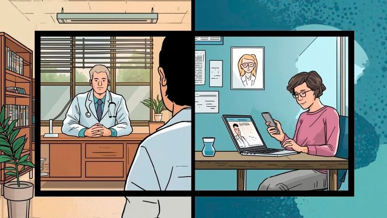 Herausforderungen im Gesundheitswesen liegen häufig nicht an der Medizin selbst, sondern an den Übergängen und der Organisation der Versorgung. Hybride Modelle sind eine Antwort auf diese Probleme und entstehen dort, wo traditionelle Strukturen an ihre Grenzen stoßen. (Bild:  Canva / KI-generiert)