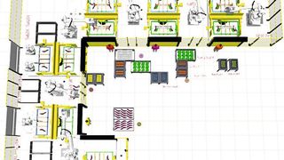 Die exemplarische Montagelinie besteht aus fünf Schweißzellen und einer Zelle für Laserschneiden. Die Zellen sind durch Handlingsroboter verkettet, außerdem gehören noch die Bereitstellung der Blechteile und die Entnahme des Endprodukts zur Anlage. (Bild: KIT)