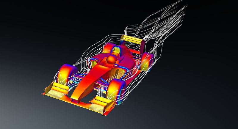 Simulation der Flusslinien bei einem Rennwagen mit «Autodesk Simulation CFD». (Bild: Autodesk)
