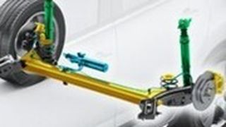 Ein zentraler Dämpfer verbindet die beiden Radstoßdämpfer an der Hinterachse des Peugeot 3008.  (Foto: KYB)