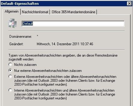 Abbildung 8: Neben den akzeptierten Domänen lassen sich in der Exchange-Verwaltungskonsole unter Organisationskonfiguration/Hub-Transport auf der Registerkarte Remotedomänen weitere Einstellungen für E-Mail-Domänen festlegen. Klicken Administratoren diese Remotedomäne mit der rechten Maustaste an, lassen sich deren Eigenschaften aufrufen. Hier stehen drei Registerkarten zur Verfügung. Auf der Registerkarte Office 365-Mandantendomäne legen Administratoren fest, dass die entsprechende Domäne zur Office 365-Umgebung gehört. (Bild: Joos)