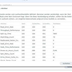 Auslesen der SMART-Attribute der Laufwerke auf einem Synology-NAS.(Bild:  Joos - Synology)