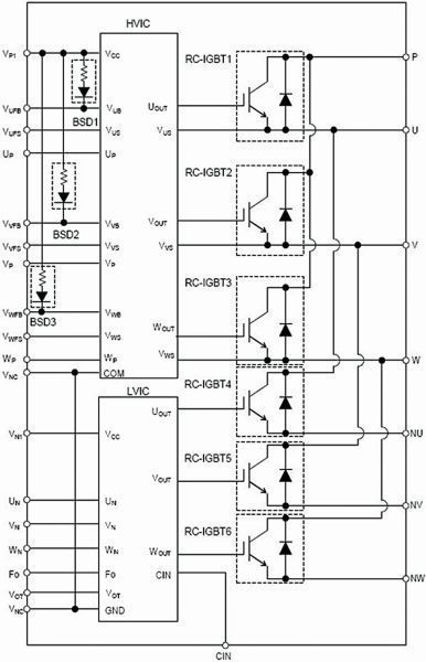 Bild 2: Schaltung des SLIMDIP von Mitsubishi Electric, mit 30% kompakterem Package im Vergleich zum Super-Mini-DIPIPM.  (Mitsubishi Electric)