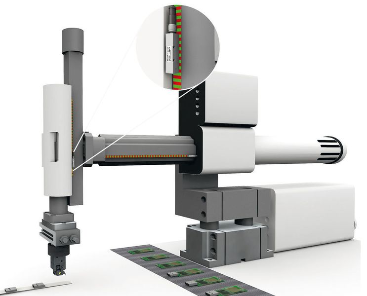 Direktantrieb mit integriertem linearen Permagnet–Feedbacksystem in einem Pick & Place-Automatisierungssystemen. (Balluff)