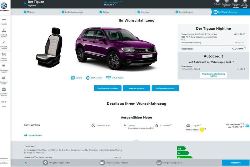 Platz 4: Bei VW überzeugte der virtuelle Showroom, in den User sogar mit Virtual-Reality-Brille eintauchen können.  (Screenshot VW)
