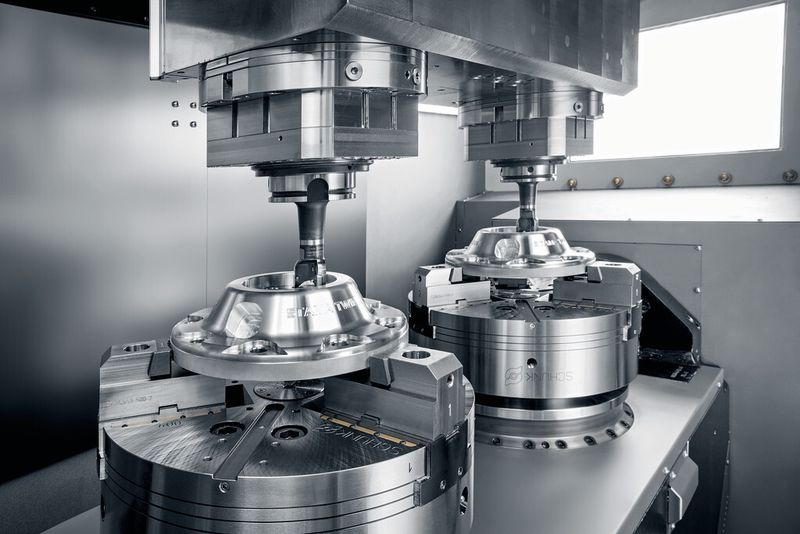 Die MT 838 Twin mit HSK-A100 für die doppelspindlige Fünf-Achs-Komplettbearbeitung großer Werkstücke. (Bild: Stama)