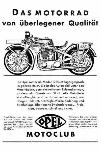 Ein Motorrad Tagesgespräch im ganzen Land? 1930 war das noch möglich. (Opel Automobile GmbH)