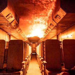 Spektakuläre Trainingssituation im Inneren der Flugzeugnachbildung (Bild: Fire Go GmbH)