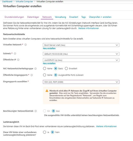 Festlegen der Remoteeinstellungen von virtuellen Servern bei der Erstellung. (Joos)