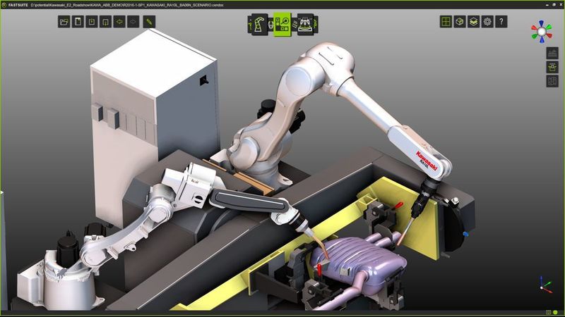Am Automatica-Stand von Kawasaki Robotics wurde Fastsuite Edition 2 als 3D Layout- und Simulationssoftware für Kawasaki-Roboter präsentiert. (Cenit)