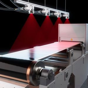 Zur Messepräsentation gehörte auch das neue Lasertrocknen, das die Fertigung von Anoden und Kathoden für Lithium-Ionen-Batterien im wirtschaftlichen Rolle-zu-Rolle-Verfahren erlaubt. Im Vergleich zu üblichen Methoden drücke das den Energiebdarf um rund 25 Prozent.(Bild:  Laserline)