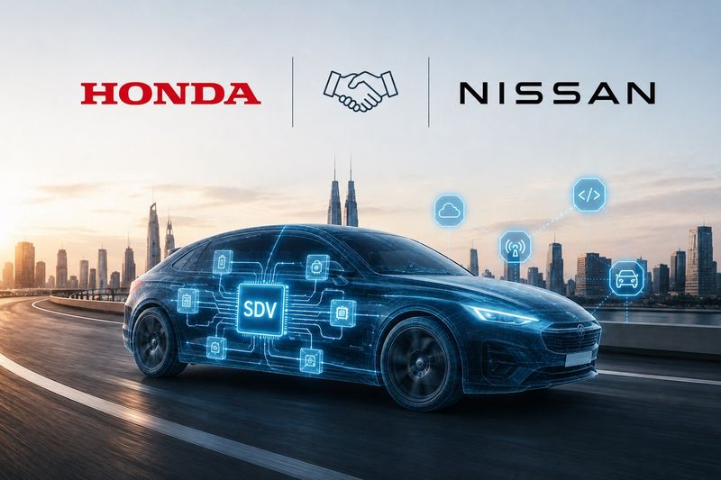 Honda and Nissan are drawing closer together. The automakers plan to jointly develop electronics, software, and computer technology.(Source:  spx / KI-generiert)