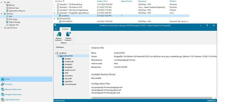 Die Version 12 der Veeam Data Platform verfügt über erweiterte Unterstützung für Linux und PostgreSQL-Datenbanken; dieses Bildschirmfoto zeigt den neuen Veeam Explorer für PostgreSQL. (Bild: Veeam)