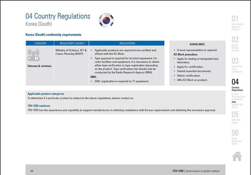 TÜV-SÜD-Broschüre Quick access to global markets: Landesspezifische Vorschriften von Korea (Bild: TÜV SÜD)