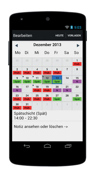 Dienstplan-Kalender lifegrit: Verwaltung der eigenen Arbeitsschichten, leider ohne Schnittstelle zum Arbeitgeber. (Flyacts GmbH)